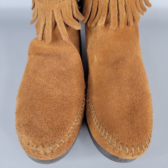 Minnetonka Womens Back Zip Hardsole Ankle Bootie Round Toe Suede Brown Size 7 - Picture 6 of 12